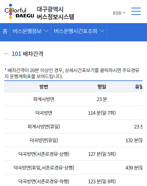 101번 버스 배차간격