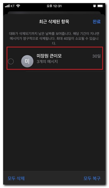 미장원 큰이모에게 받은 문자메시지를 복원해본다