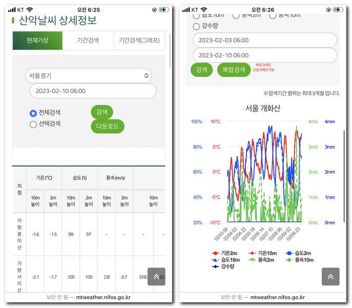 산악날씨에서 날씨정보를 선택