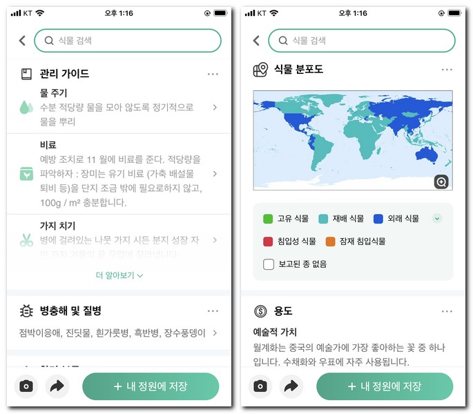 관리 가이드와 식물 분포도