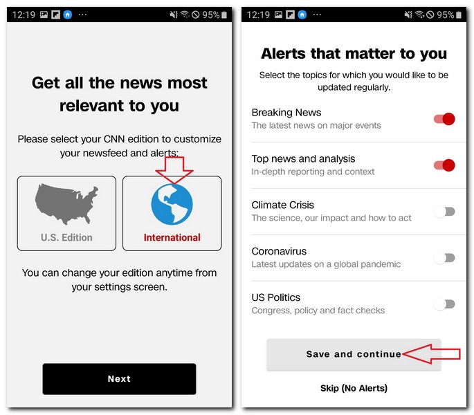CNN뉴스 앱 기본 설정하기