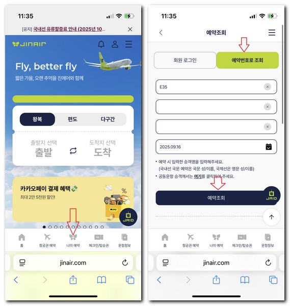 진에어 사전좌석 구매 확인방법